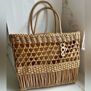 EGO Woven Straw Tote Bag in Natural Tan